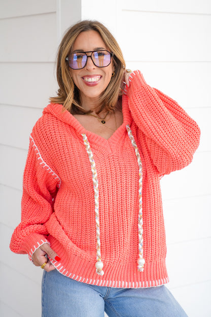 POL Long Sleeve V Neck Hoodie Sweater Top