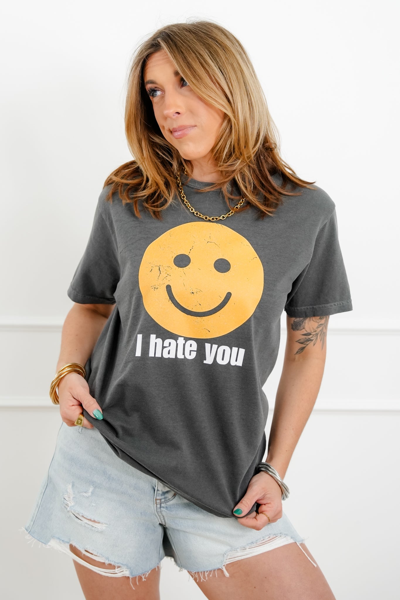 Plus/Reg Short Sleeve "I Hate You, Smiley" Graphic Tee