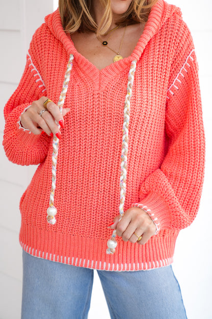 POL Long Sleeve V Neck Hoodie Sweater Top