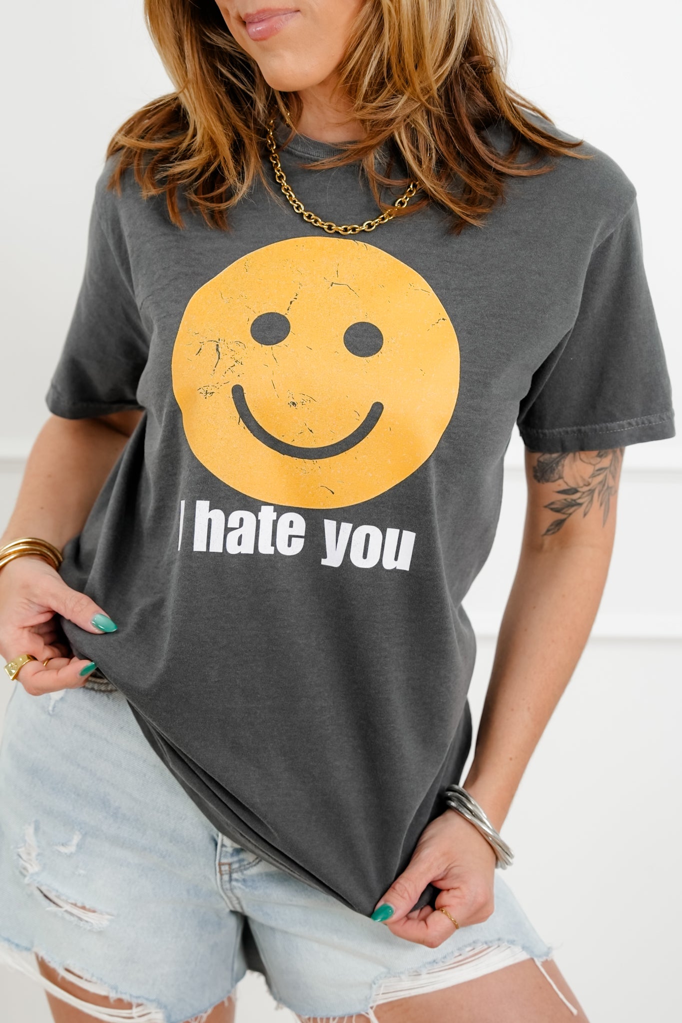 Plus/Reg Short Sleeve "I Hate You, Smiley" Graphic Tee