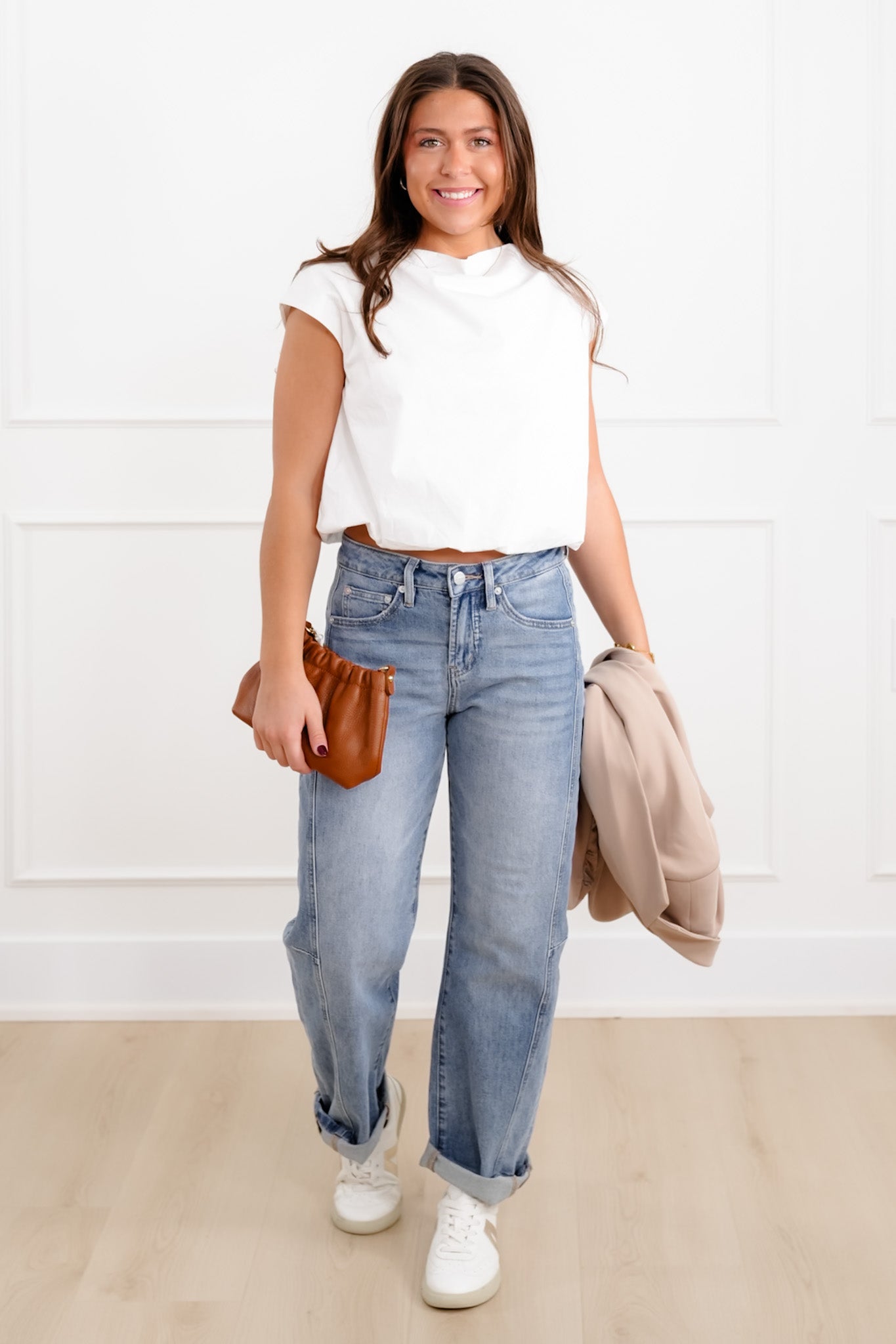 Solid White Bubble Hem Sleeveless Top