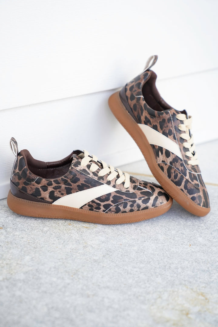 Animal Print Lace Up Sneaker with Contrast Stripe