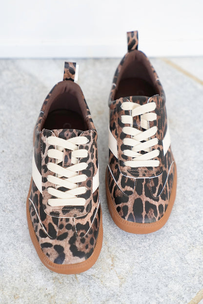 Animal Print Lace Up Sneaker with Contrast Stripe