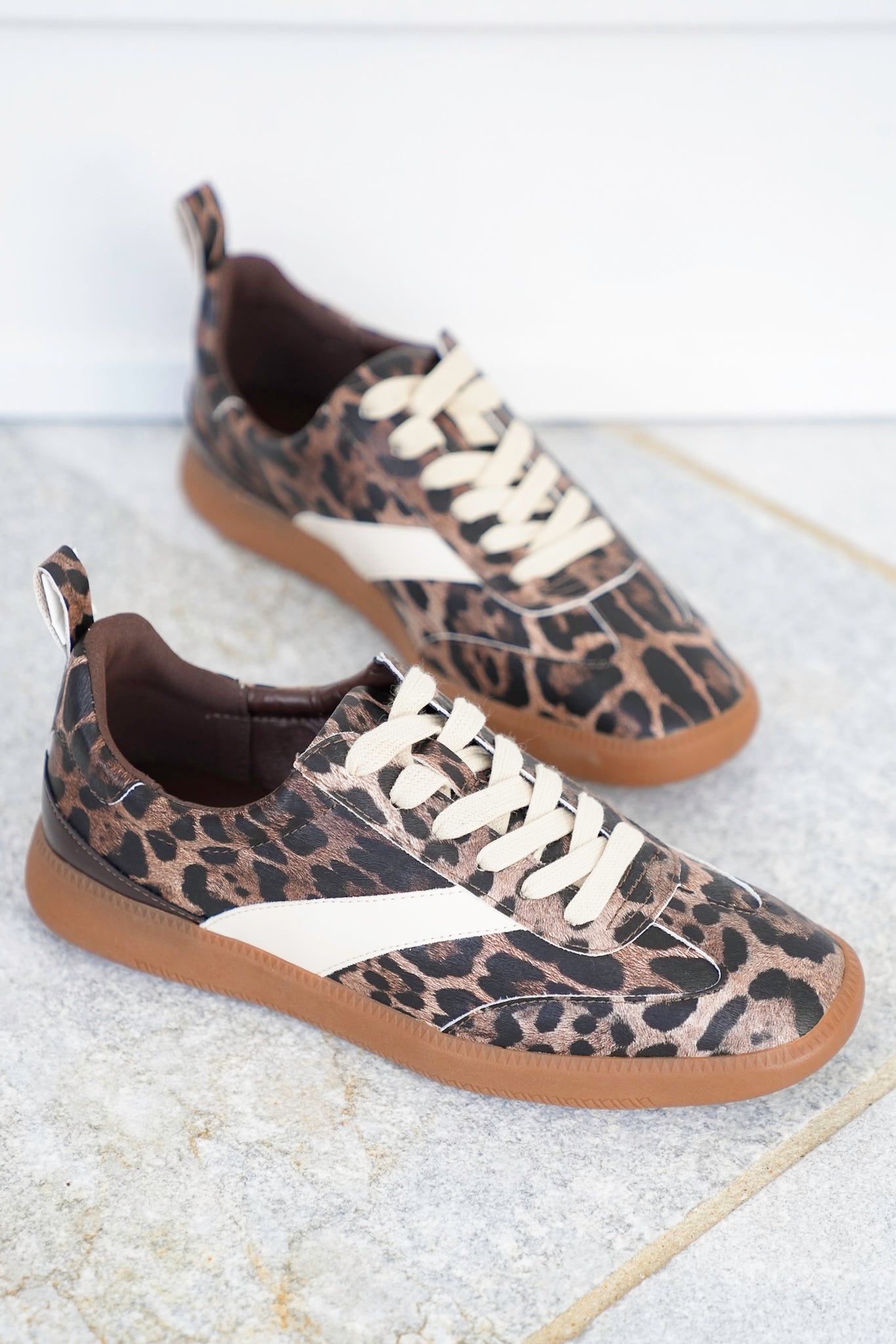 Animal Print Lace Up Sneaker with Contrast Stripe