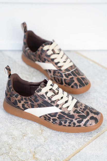 Animal Print Lace Up Sneaker with Contrast Stripe
