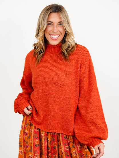 POL Long Balloon Sleeve Mock Neck Knit Sweater