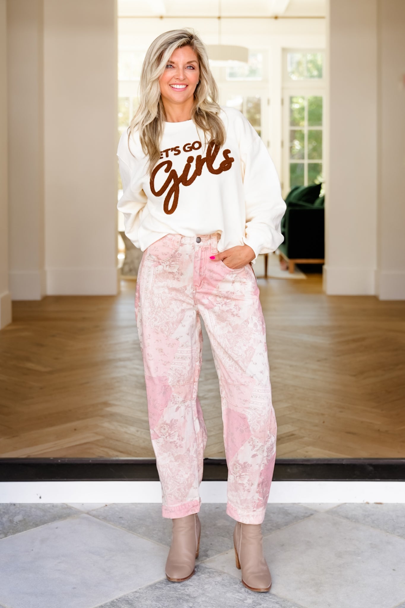 Patchwork Printed Barrel Pants