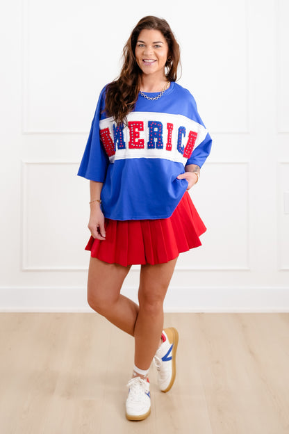 Short Sleeve Top with "America" Patch Detail