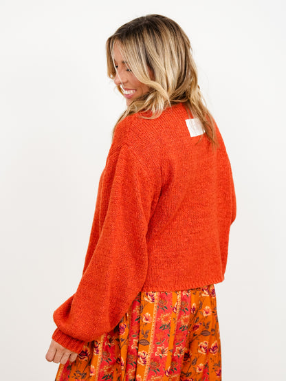 POL Long Balloon Sleeve Mock Neck Knit Sweater