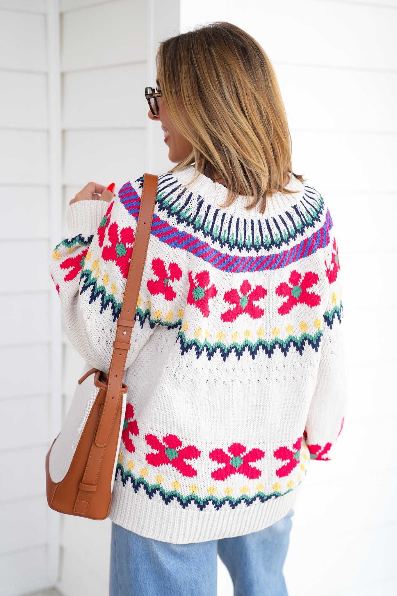POL Floral Print Long Sleeve Round Neck Sweater