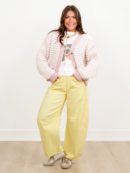 Plus/Reg Stripe Knit Long Sleeve Button Down Cardigan