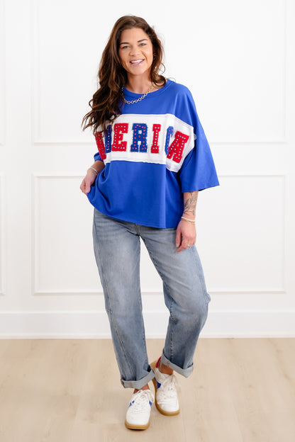 Short Sleeve Top with "America" Patch Detail