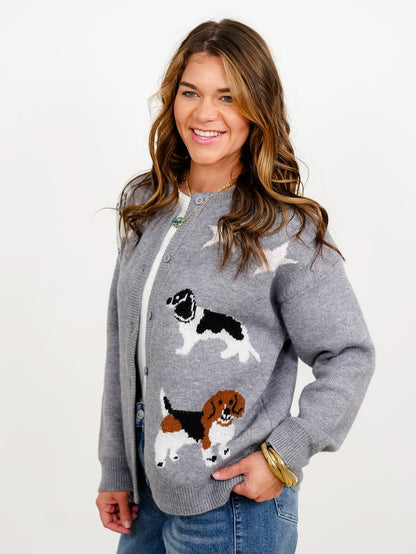 Dog Pattern Long Sleeve Button Down Cardigan
