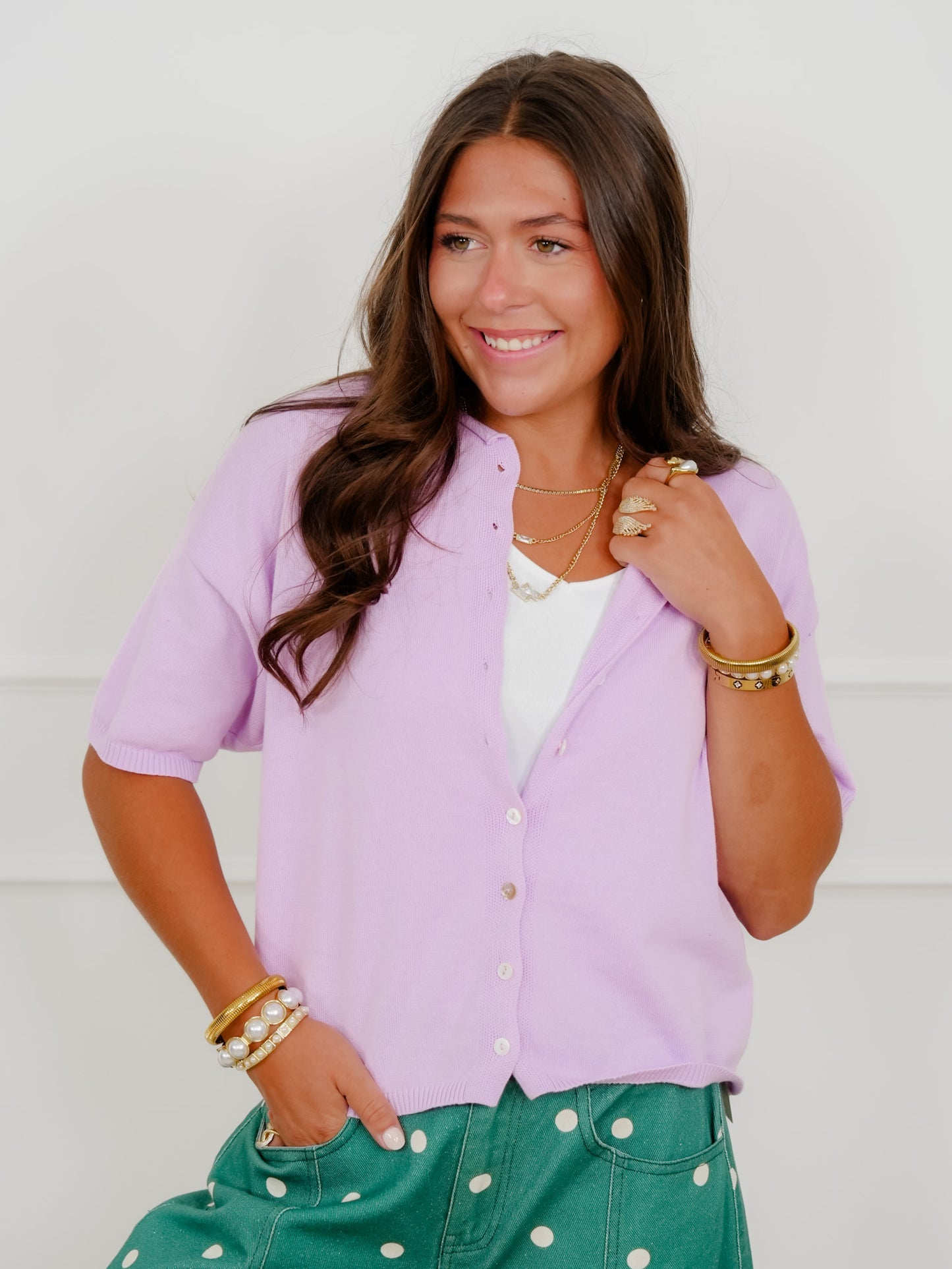 Solid Short Sleeve Button Down Cardigan