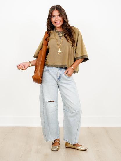 POL Short Sleeve Crew Neck Crop Top