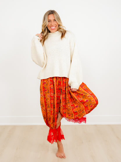 POL Long Balloon Sleeve Mock Neck Knit Sweater