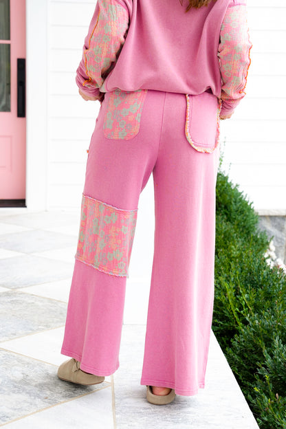 Washed Floral Print Terry Pants