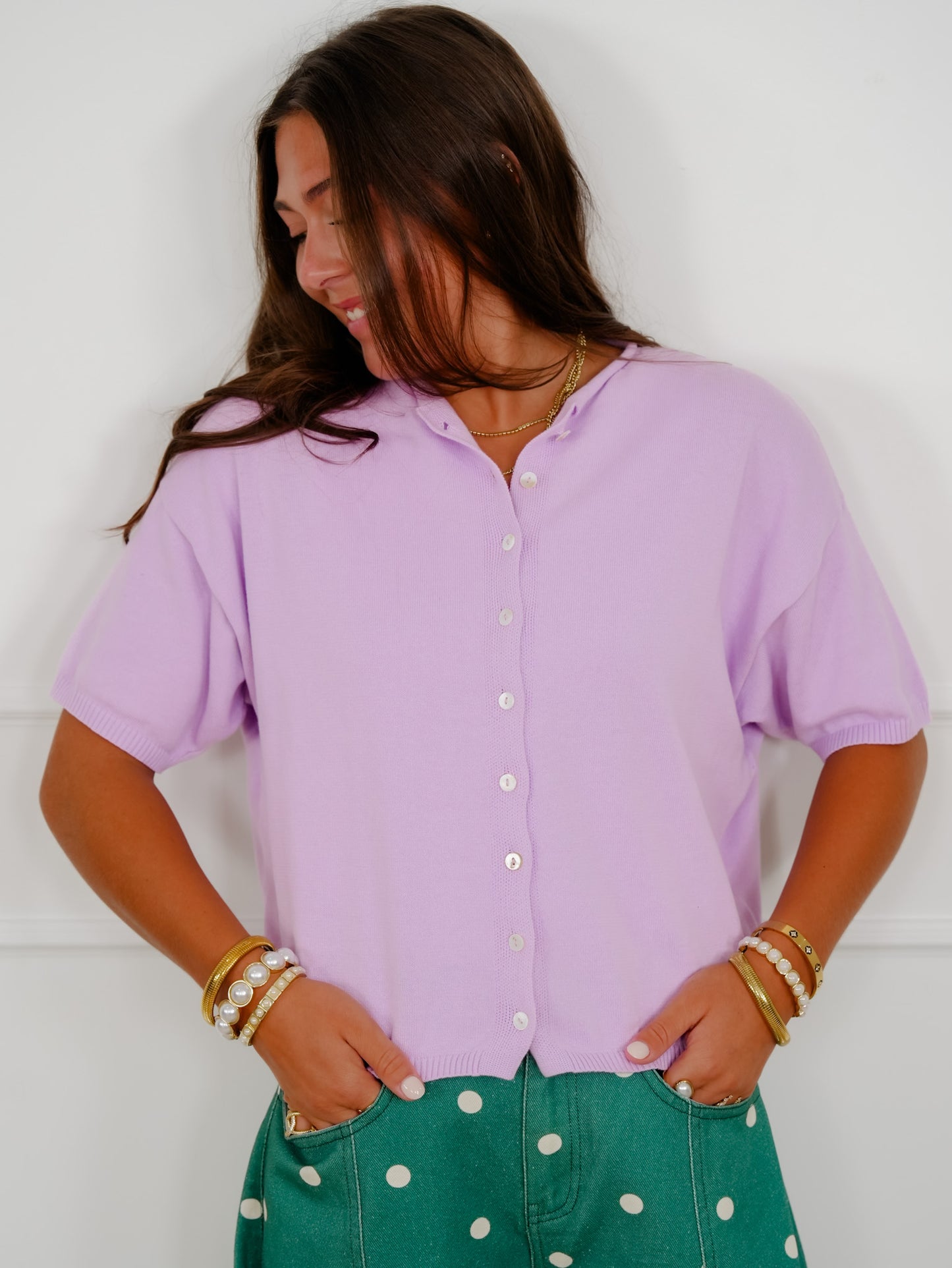 Solid Short Sleeve Button Down Cardigan