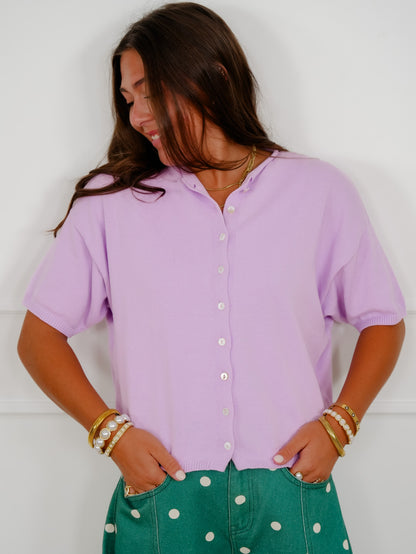 Solid Short Sleeve Button Down Cardigan