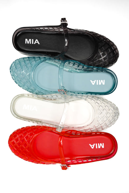 MIA Glossy Jelly Cage Flats with Buckle Strap
