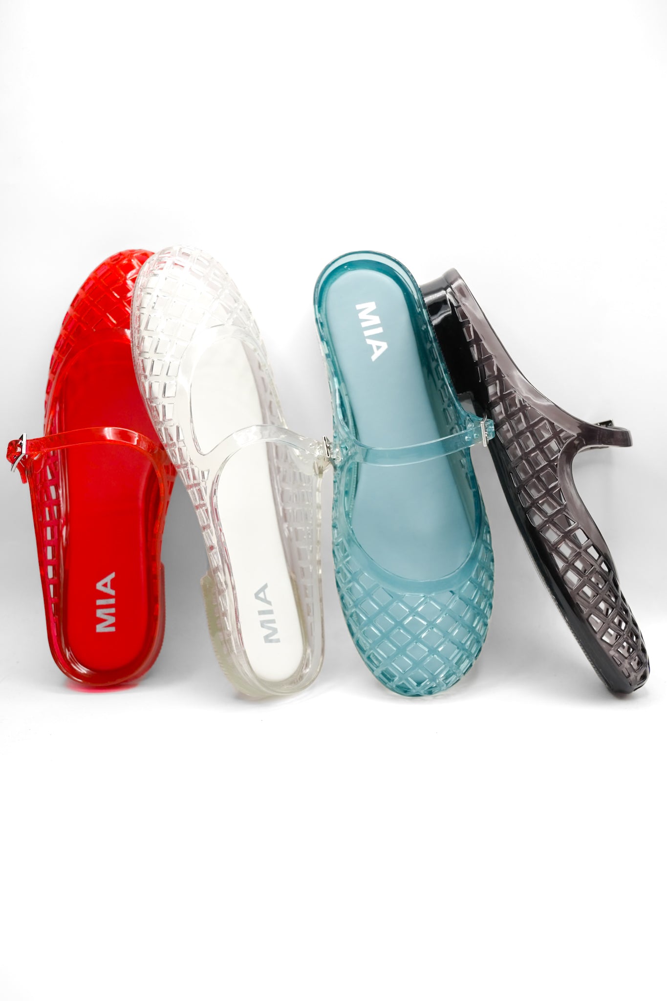 MIA Glossy Jelly Cage Flats with Buckle Strap