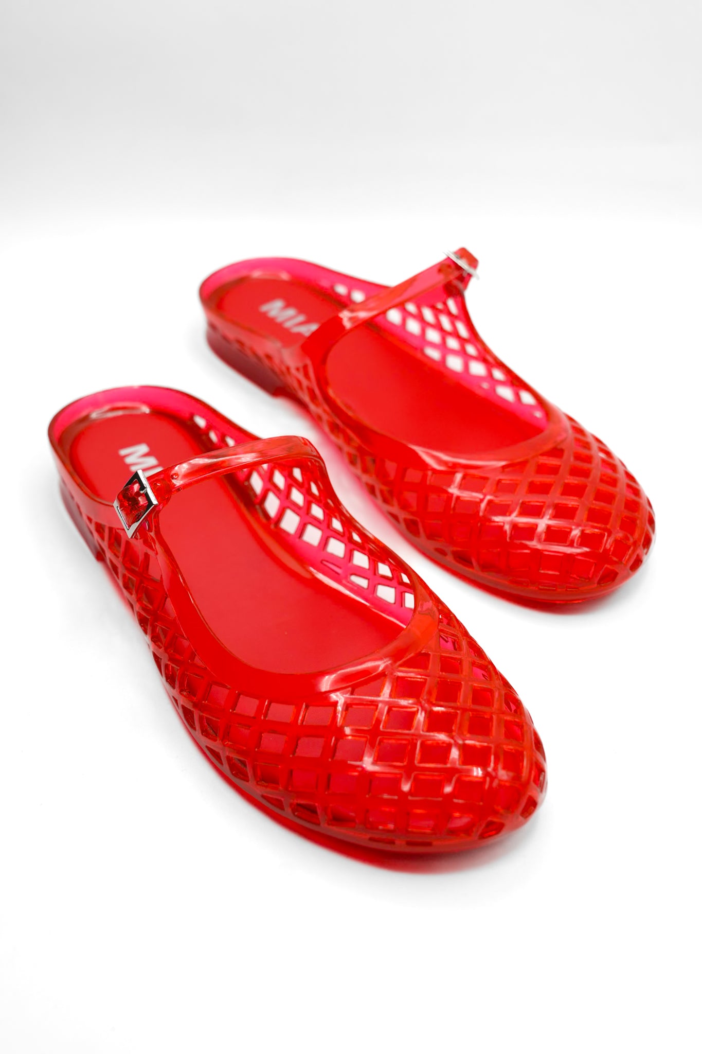 MIA Glossy Jelly Cage Flats with Buckle Strap