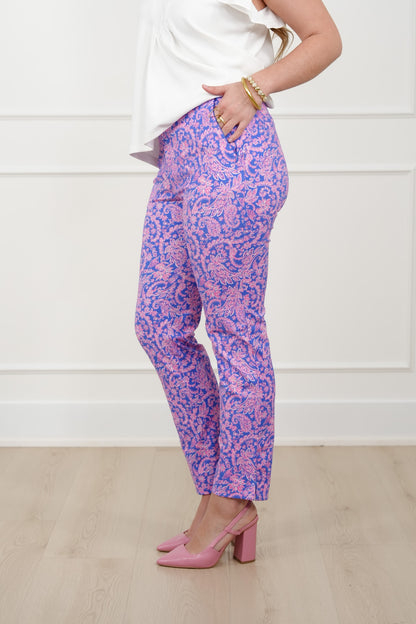 Plus/Reg Floral Print Pants with Side Zipper Pockets