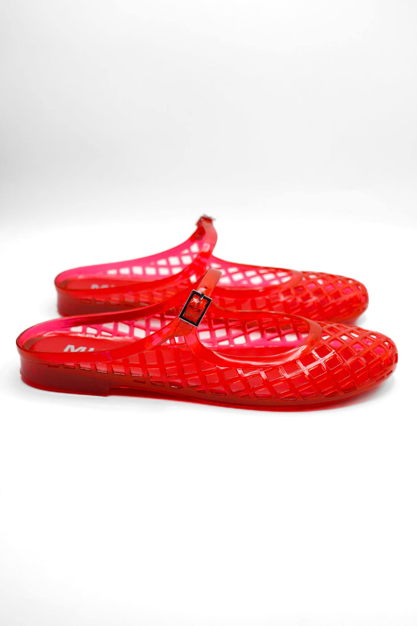 MIA Glossy Jelly Cage Flats with Buckle Strap