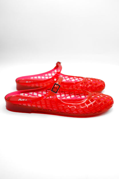 MIA Glossy Jelly Cage Flats with Buckle Strap