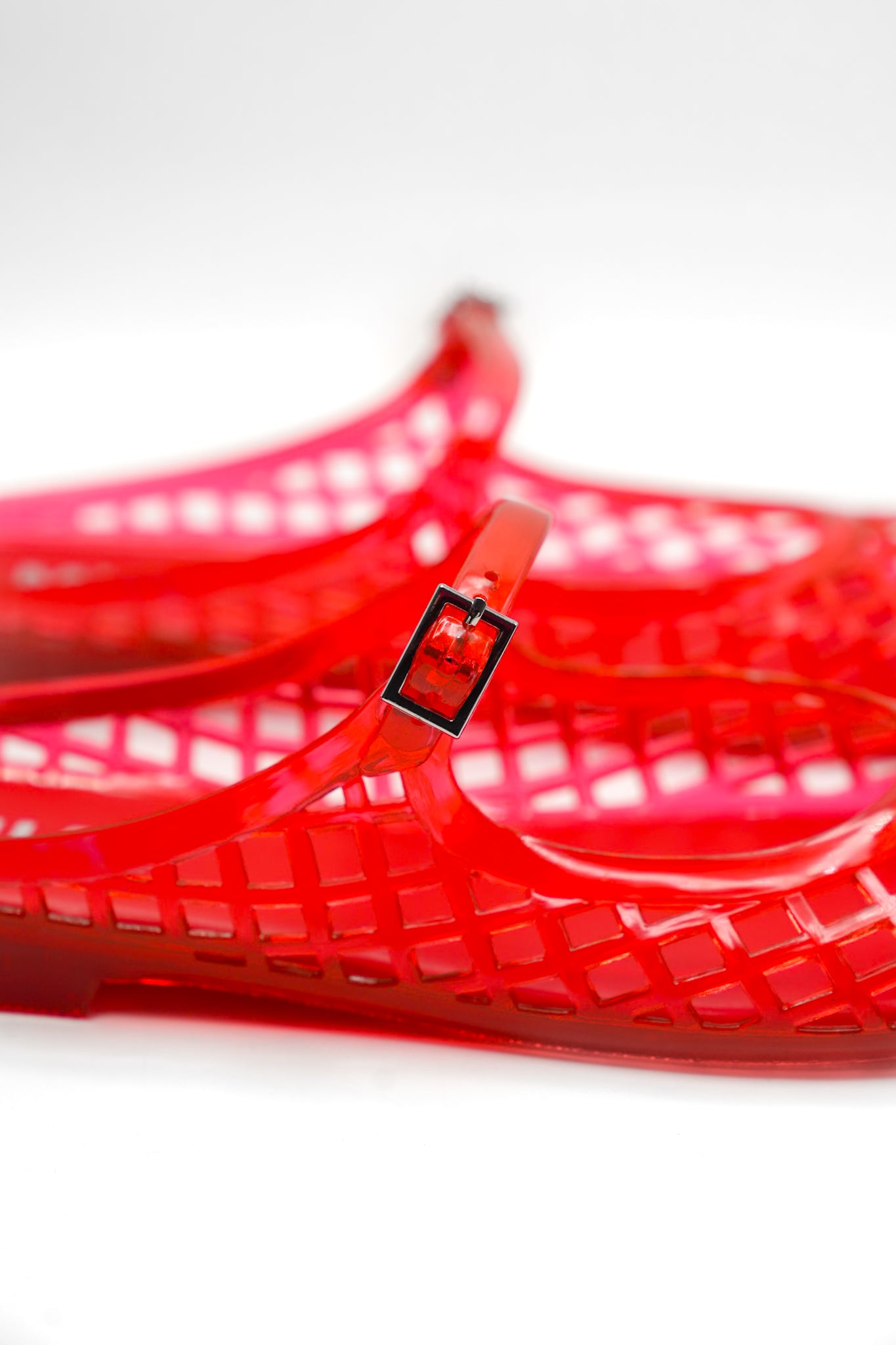 MIA Glossy Jelly Cage Flats with Buckle Strap