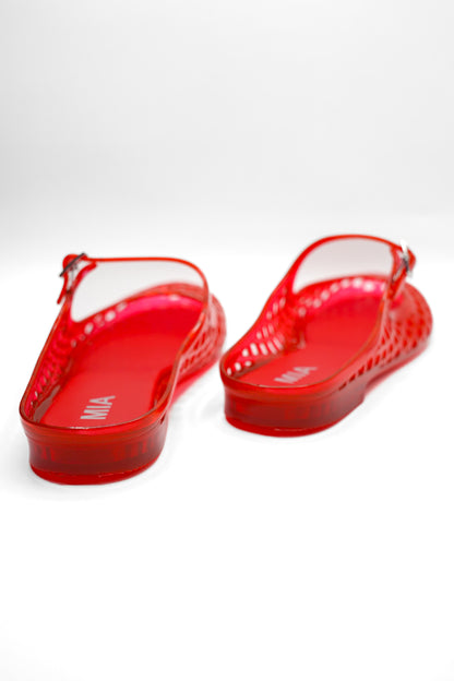 MIA Glossy Jelly Cage Flats with Buckle Strap