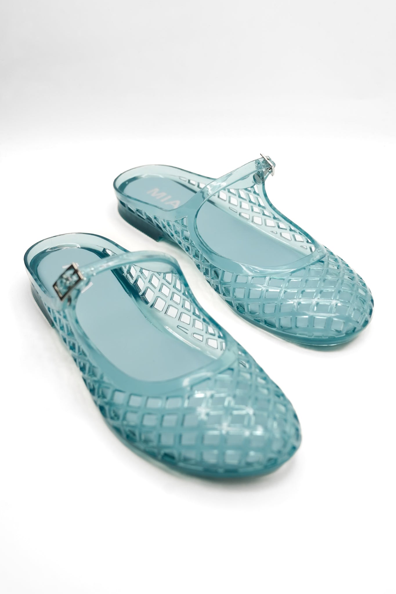 MIA Glossy Jelly Cage Flats with Buckle Strap