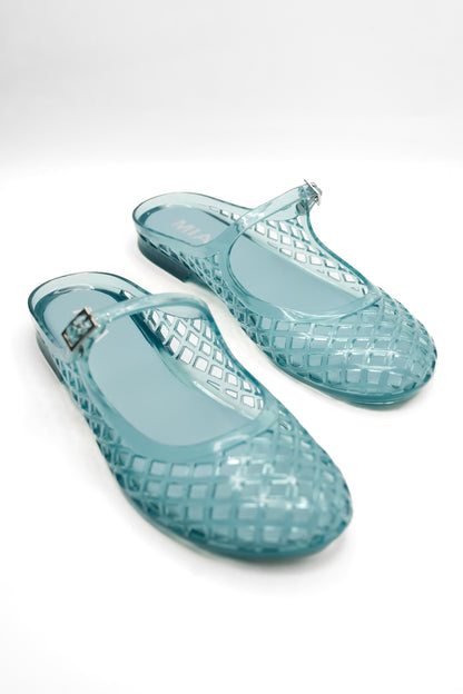 MIA Glossy Jelly Cage Flats with Buckle Strap