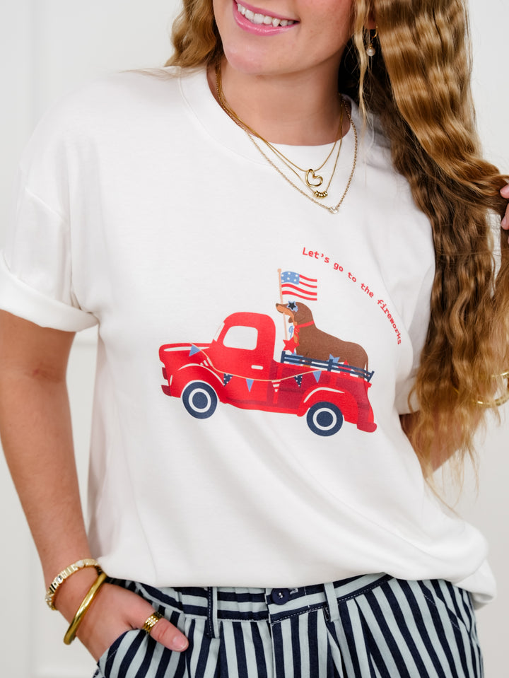 Short Sleeve "USA Dog Car" Graphic Top