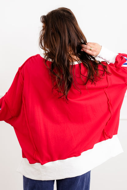 Long Sleeve French Terry Top with "USA" Patchwork Detail