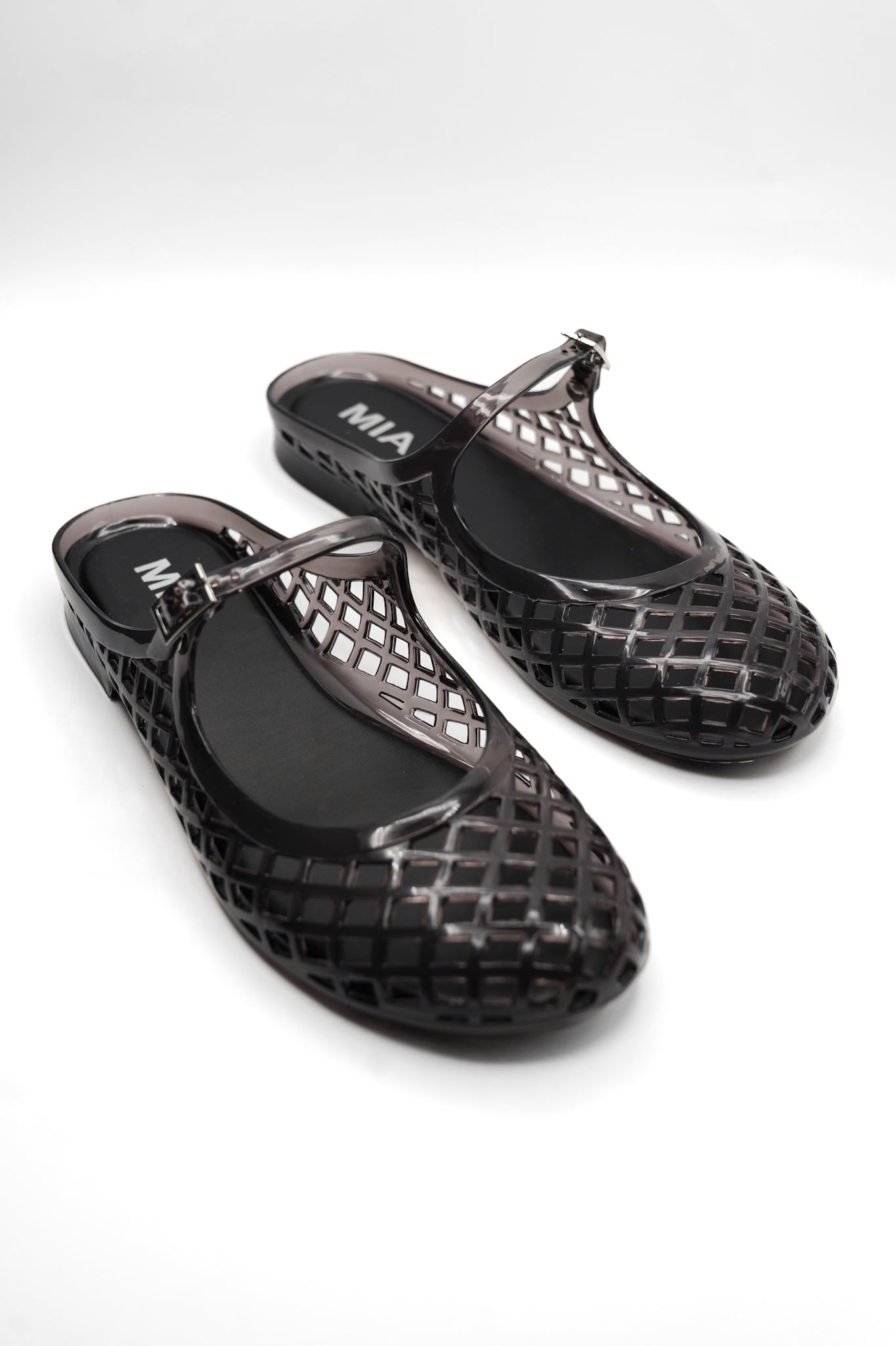 MIA Glossy Jelly Cage Flats with Buckle Strap