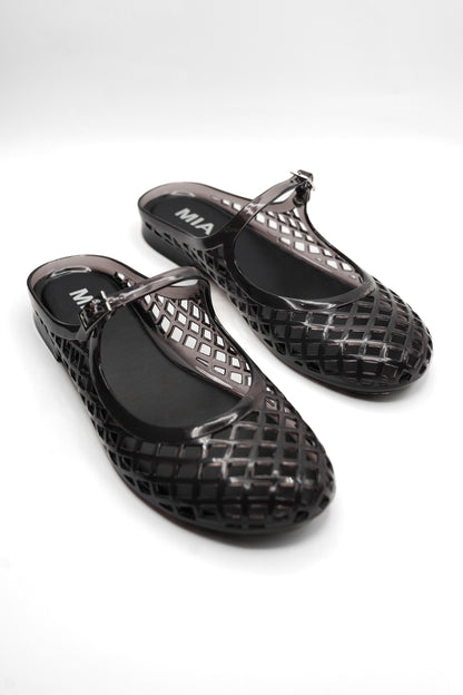 MIA Glossy Jelly Cage Flats with Buckle Strap