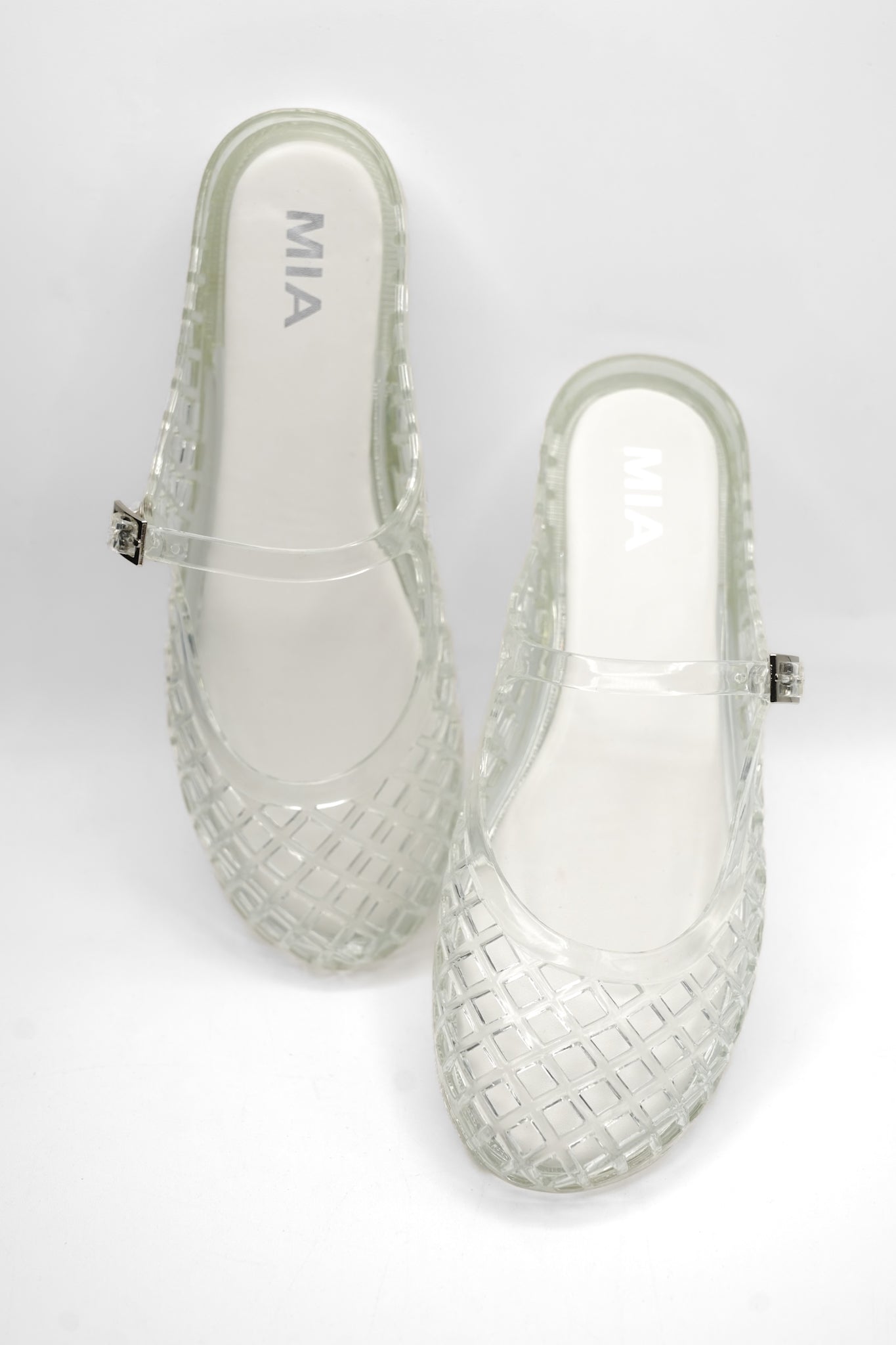 MIA Glossy Jelly Cage Flats with Buckle Strap