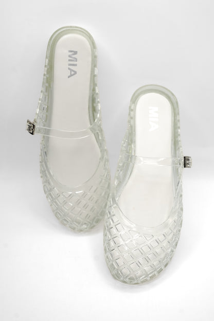 MIA Glossy Jelly Cage Flats with Buckle Strap