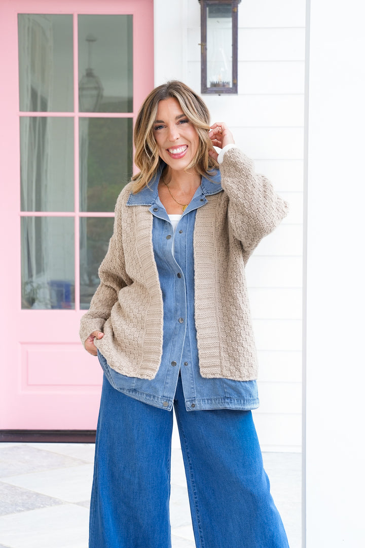 Textured Long Sleeve Layered Cardigan