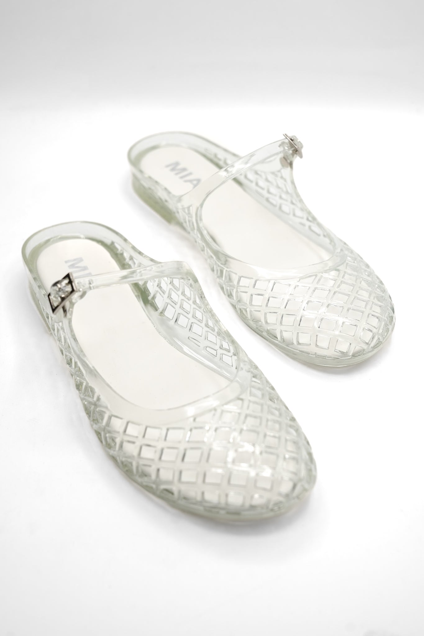MIA Glossy Jelly Cage Flats with Buckle Strap