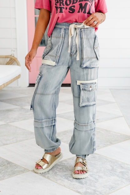 POL Light Wash Cargo Joggers