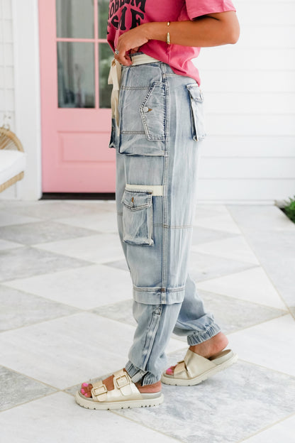 POL Light Wash Cargo Joggers