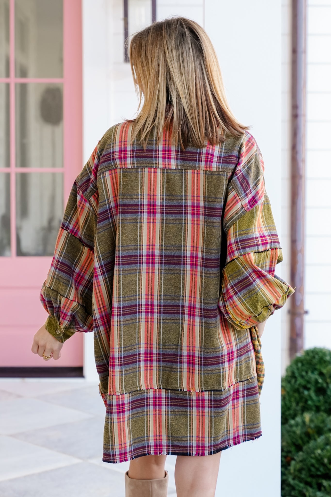 Plaid Long Sleeve Button Down Tunic Dress - Freckled Poppy