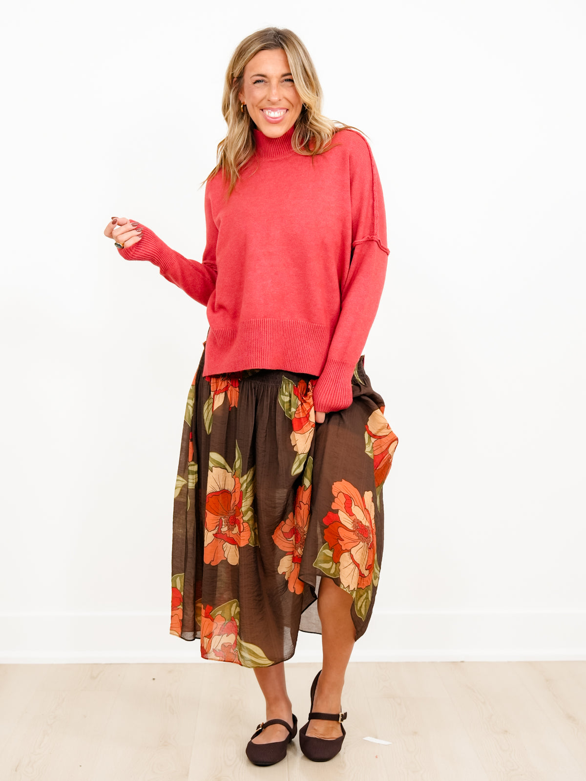 Solid Long Sleeve Mock Neck Sweater