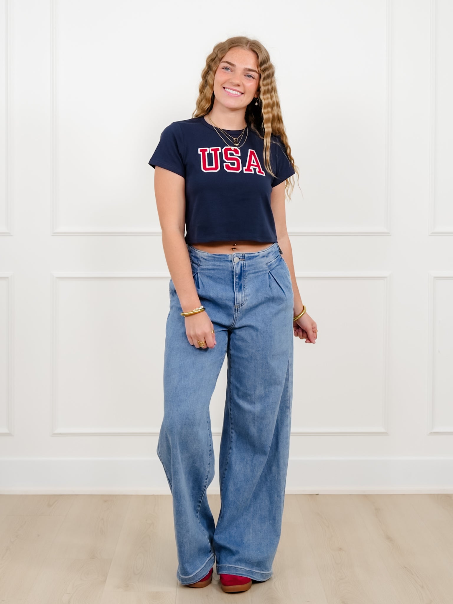 Short Sleeve Stitched USA Top – Freckled Poppy