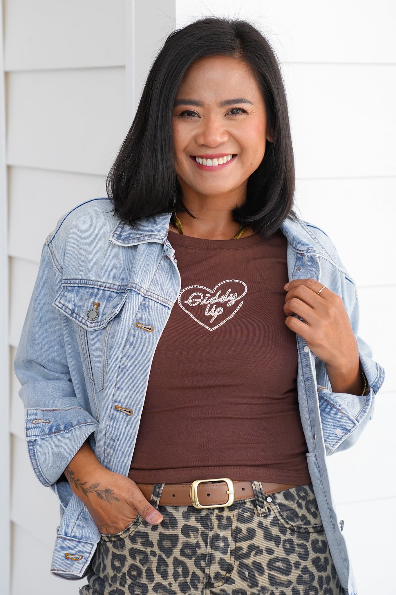 Short Sleeve Embroidered "Giddy Up" Tee
