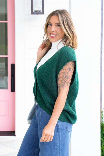 Hunter Green V Neck Button Down Sweater Vest