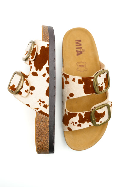 MIA Animal Print Double Buckle Cork Footbed Sandal