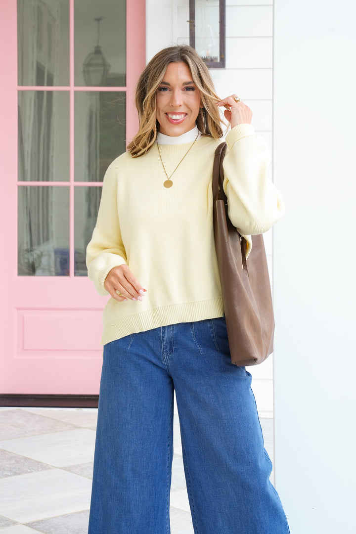 Long Sleeve Drop Shoulder Sweater with Side Slits